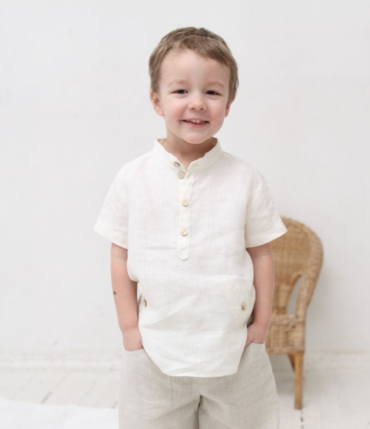 Infant Boys Mandarin Collar Shirt أبيض